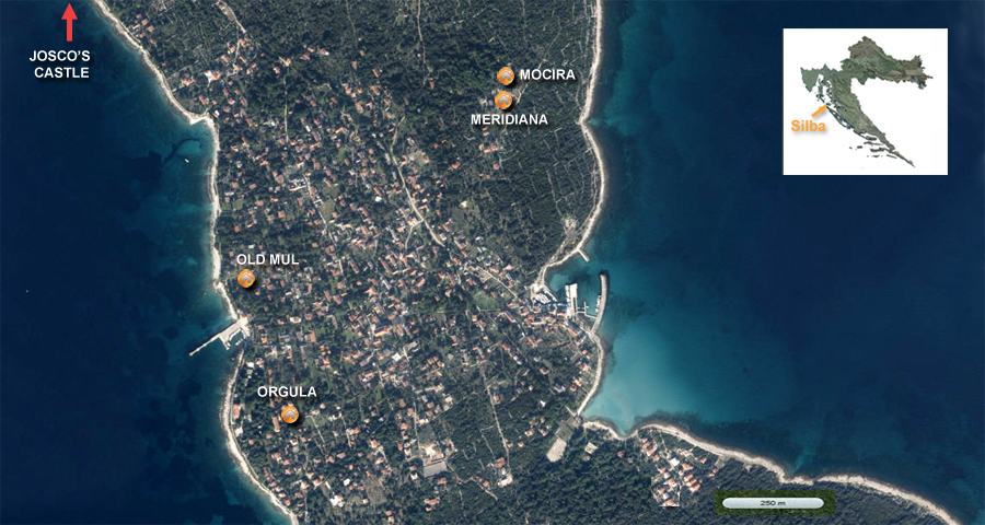 Map of Silba village with accommodation locations